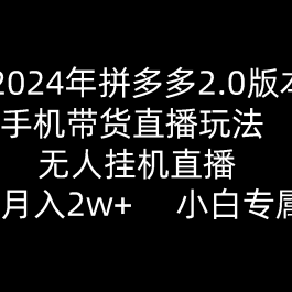 （9768期）2024年拼多多2.0版本，手机带货直播玩法，无人挂机直播， 月入2w+， 小…