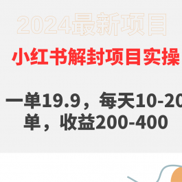 （9583期）小红书解封项目： 一单19.9，每天10-20单，收益200-400