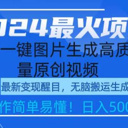 （9570期）2024最火项目，AI一键图片生成高质量原创视频，无脑搬运，简单操作日入500+