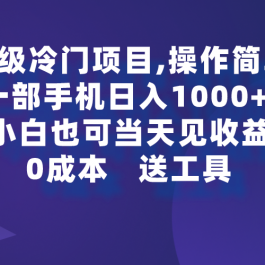 （9291期）超级冷门项目,操作简单，一部手机轻松日入1000+，小白也可当天看见收益