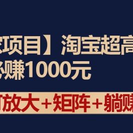 独家淘宝超高利润项目：1单必赚1000元，可放大可矩阵操作