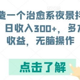 打造一个治愈系夜景抖音号，日收入300+，多方面收益，无脑操作