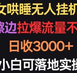 美女哄睡无人挂机2.0.浅擦边拉爆流量不违规，日收3000+，小白可落地实操