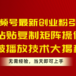 （10803期）视频号最新创业粉引流，粘贴复制矩阵操作，破播放技术大揭秘，无需经验…