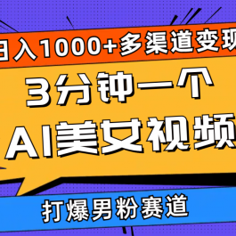 （10645期）3分钟一个AI美女视频，打爆男粉流量，日入1000+多渠道变现，简单暴力，…