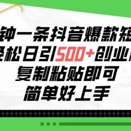 （10291期）三分钟一条抖音爆款短视频，轻松日引500+创业粉，复制粘贴即可，简单好…