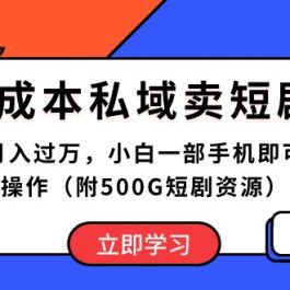 （10226期）0成本私域卖短剧，月入过万，小白一部手机即可操作（附500G短剧资源）