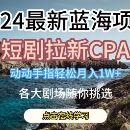 2024最新蓝海项日，短剧拉新CPA，动动手指轻松月入1W，全各大剧场随你挑选