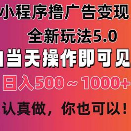 （11290期）小程序撸广告变现，全新玩法5.0，小白当天操作即可上手，日收益 500~1000+